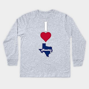 Vertical I Love Houston / I Heart Houston Lone Star State Texan Kids Long Sleeve T-Shirt